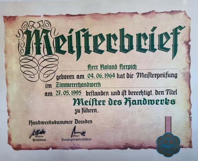 Meisterbrief für Roland Herpich